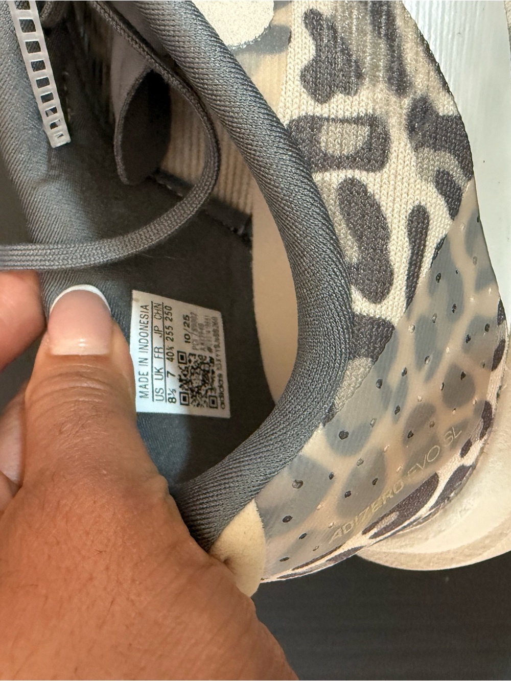 Adidas Adizero Evo SL W Leopard Print Running Shoes - White & Gray - Picture 3 of 5